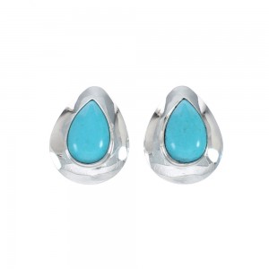 Native American Turquoise Sterling Silver Tear Drop Earrings JX129190