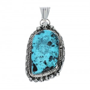 Native American Navajo Genuine Sterling Silver And Turquoise Pendant AX129380