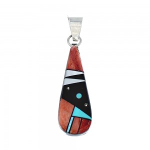 Native American Multicolor Inlay Sterling Silver Pendant AX129383