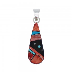 Native American Multicolor Inlay Sterling Silver Pendant AX129384