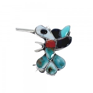 Zuni Multicolor Inlay Genuine Sterling Silver Hummingbird Pin Pendant AX129414