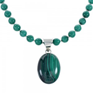 Native American Sterling Silver Malachite Bead Necklace Pendant Set JX129813