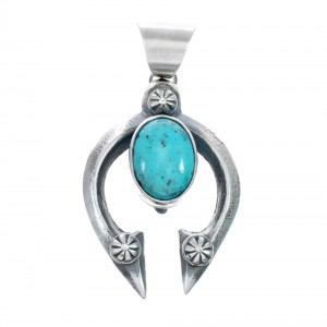 Genuine Sterling Silver Navajo Turquoise Naja Pendant AX129491