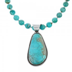 Navajo Turquoise Sterling Silver Bead Necklace And Pendant Set AX129500