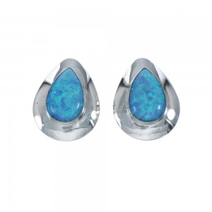 Blue Opal And Genuine Sterling Silver Post Earrings JX129794