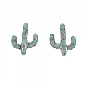 Southwest Sterling Silver Opal Inlay Cactus Post Stud Earrings AX129935