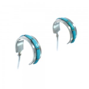 Southwest Sterling Silver Turquoise Post Hoop Earrings AX129948