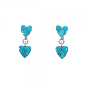 Turquoise Sterling Silver Heart Inlay Post Dangle Earrings AX129978