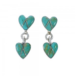 Turquoise Sterling Silver Heart Inlay Post Dangle Earrings AX129979
