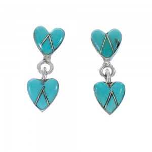 Turquoise Sterling Silver Heart Inlay Post Dangle Earrings AX129980
