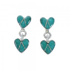 Turquoise Sterling Silver Heart Inlay Post Dangle Earrings AX129981