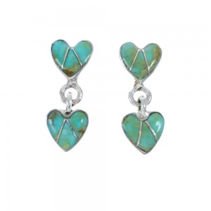 Turquoise Sterling Silver Heart Inlay Post Dangle Earrings AX129982