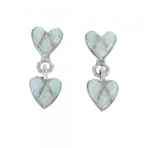 Opal Sterling Silver Heart Inlay Post Dangle Earrings AX129983