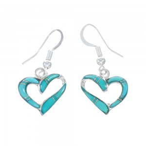 Turquoise Sterling Silver Heart Inlay Hook Dangle Earrings AX130002