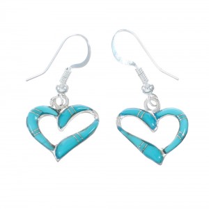 Turquoise Sterling Silver Heart Inlay Hook Dangle Earrings AX130009