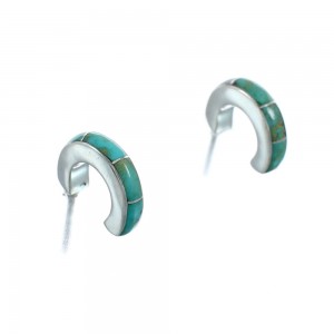 Southwest Sterling Silver Turquoise Post Hoop Earrings AX130015