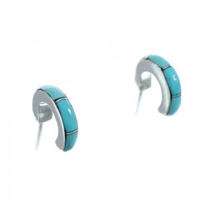 Southwest Sterling Silver Turquoise Post Hoop Earrings AX130016