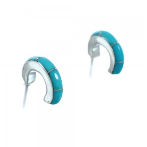 Southwest Sterling Silver Turquoise Post Hoop Earrings AX130017