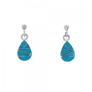 Genuine Sterling Silver Turquoise Inlay Post Dangle Earrings JX129624