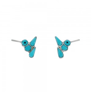 Southwest Sterling Silver Turquoise Jet Inlay Bird Post Earrings JX129604