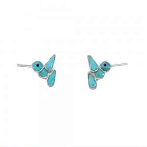 Southwest Sterling Silver Turquoise Jet Inlay Bird Post Earrings JX129605
