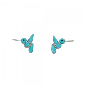 Southwest Sterling Silver Turquoise Jet Inlay Bird Post Earrings JX129606