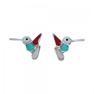 Southwest Sterling Silver Multicolor Inlay Bird Post Earrings JX129601