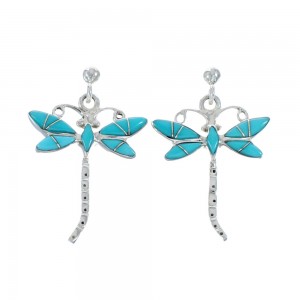 Southwest Sterling Silver Turquoise Inlay Dragonfly Post Earrings JX129613