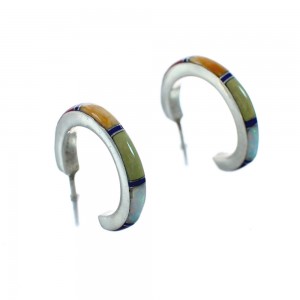 Sterling Silver Southwest Multicolor Post Hoop Earrings JX129634