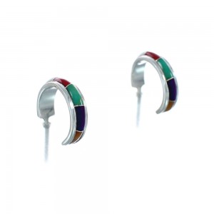Sterling Silver Southwest Multicolor Post Hoop Earrings JX129637