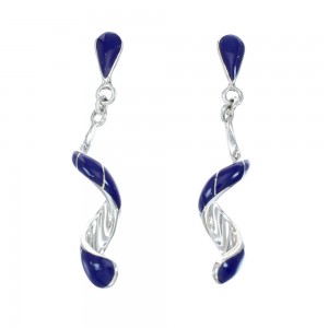 Sterling Silver and Man Made Lapis Spiral Post Dangle Earrings JX129928