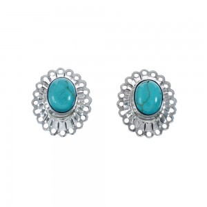 Genuine Sterling Silver Man Made Turquoise Concho Post Earrings JX129765
