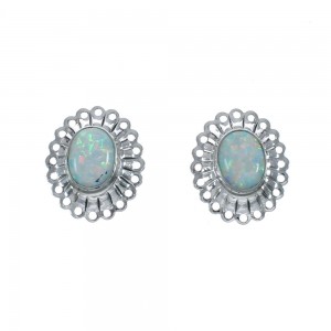 Genuine Sterling Silver Opal Concho Post Earrings JX129771