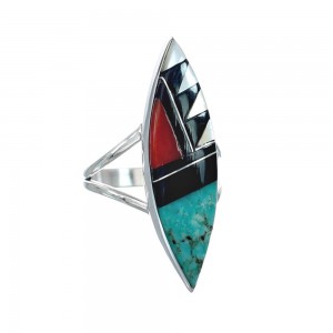 Zuni Multicolor Inlay Authentic Sterling Silver Ring Size 8-1/2 AX130109