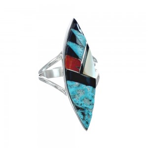Zuni Multicolor Inlay Authentic Sterling Silver Ring Size 9 AX130110