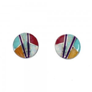 Sterling Silver Southwest Multicolor Inlay Post Stud Earrings JX129970