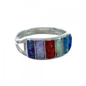 Multicolor Opal Authentic Sterling Silver Zuni Ring Size 8-1/4 JX130029