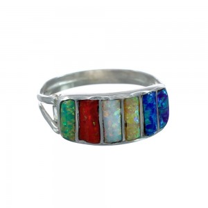 Multicolor Opal Authentic Sterling Silver Zuni Ring Size 8-1/2 JX130031
