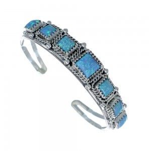 Blue Opal Genuine Sterling Silver Navajo Cuff Bracelet AX129728