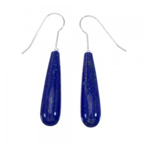 Native American Lapis Sterling Silver Bead Hook Dangle Earrings JX129749