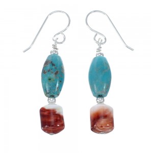 Native American Turquoise Oyster Shell Sterling Silver Bead Hook Dangle Earrings JX130275