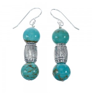 Native American Turquoise Sterling Silver Bead Hook Dangle Earrings JX130271