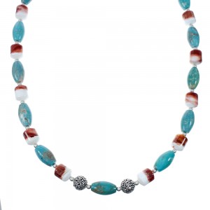 Turquoise and Oyster Shell Genuine Sterling Silver Navajo Bead Necklace JX130268