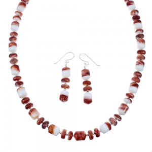 Oyster Shell Genuine Sterling Silver Navajo Bead Necklace Set JX130263