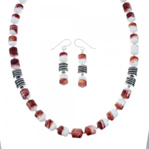Oyster Shell Genuine Sterling Silver Navajo Bead Necklace Set JX130264