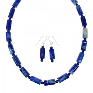Lapis Genuine Sterling Silver Navajo Bead Necklace Set JX130265
