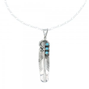 Native American Feather Turquoise Sterling Silver Pendant Chain Necklace JX130321