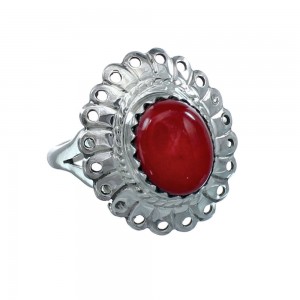Southwestern Coral Sterling Silver Ring Size 5-3/4 JX130353