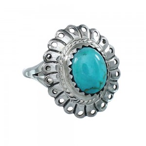 Southwestern Manmade Turquoise Sterling Silver Ring Size 6-1/2 JX130372