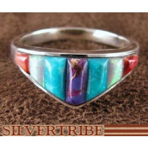 Turquoise Opal Multicolor Sterling Silver Ring Size 5-3/4 NS36004